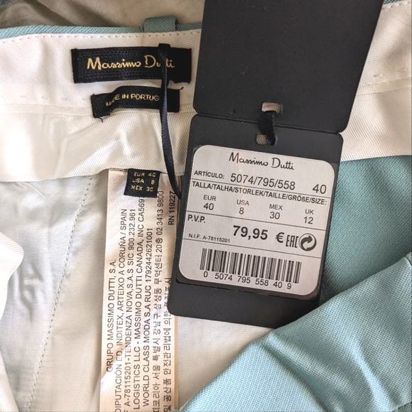 Massimo Dutti pleat front high rise teal trouser - Picture 5 of 6